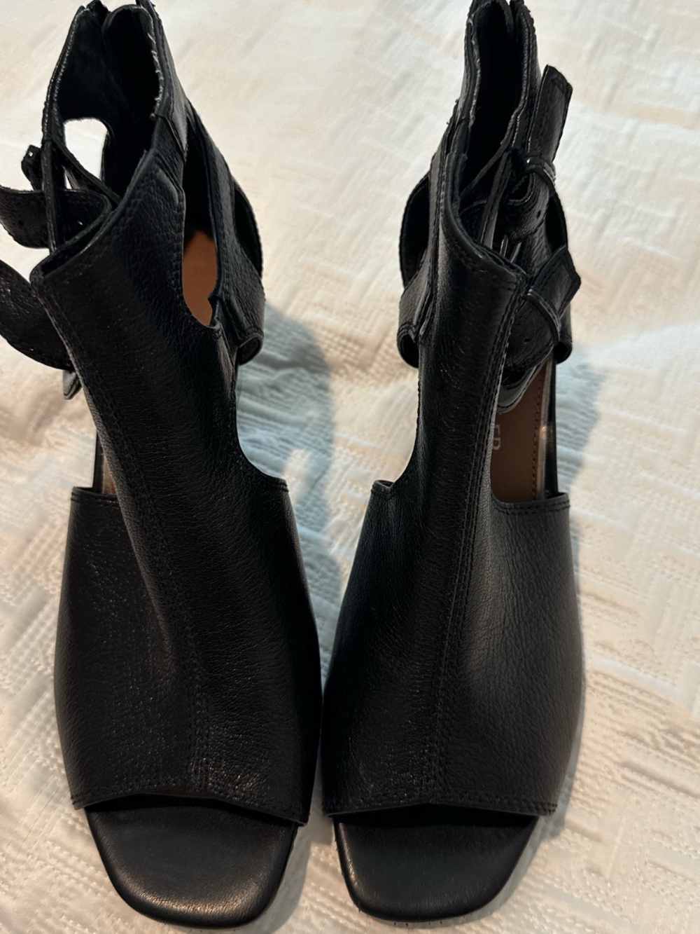 Donald J. Pliner Black Leather Open-Toe Heels